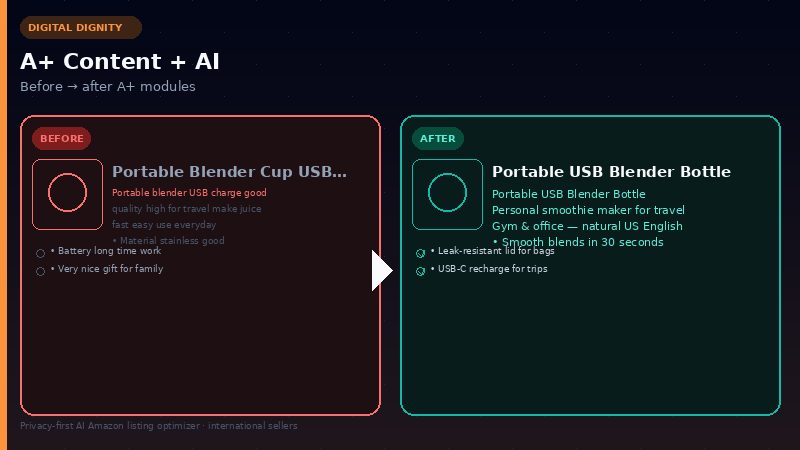 Amazon A+ content before and after AI rewrite — Amazon product description writer AI for ESL sellers